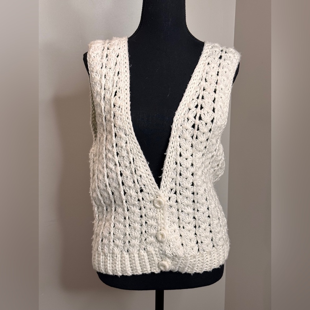 Vintage Western Connection Chunky Knit Vest Cream Boho Grandpa‎ Core Medium